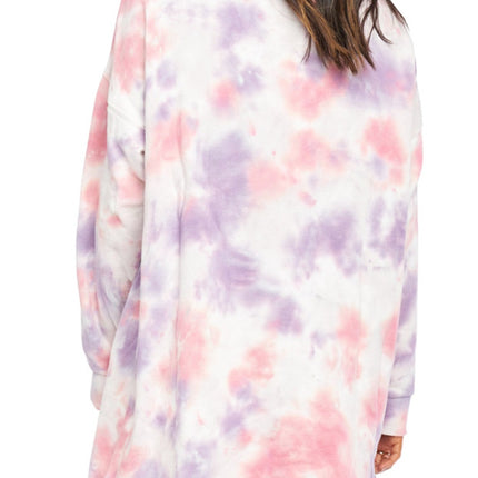 Pocketed Tie-Dye Round Neck Long Sleeve Dress