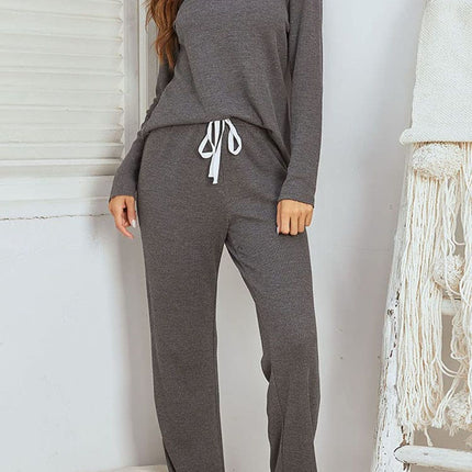 Notched Long Sleeve Top and Pants Set