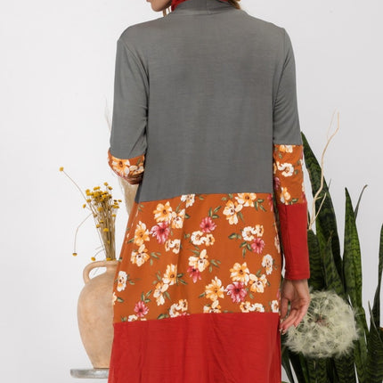 Celeste Full Size Floral Color Block Open Front Cardigan