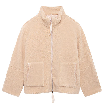 Turtleneck Zip Up Long Sleeve Plush Jacket