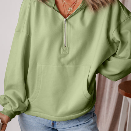 Pocketed Half Zip Dropped Shoulder Hoodie