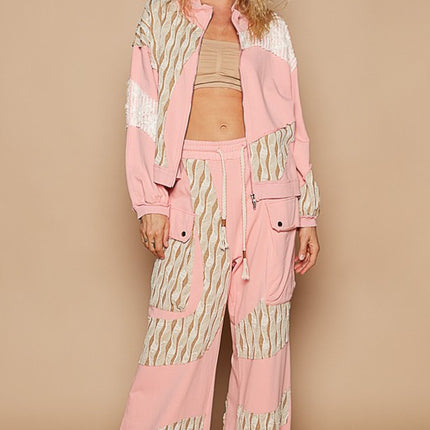 POL Applique Patchwork Zip Up Jacket