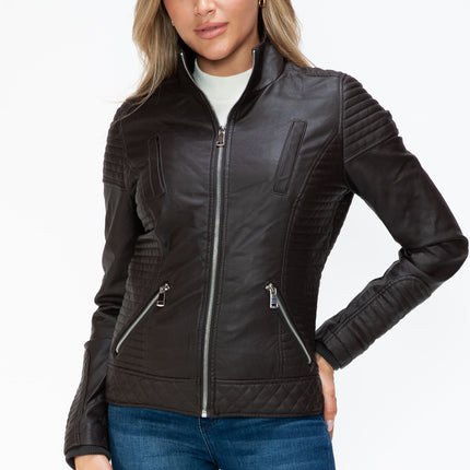 YMI Faux Layered Double-Zipper Jacket with Fuzzy Hood