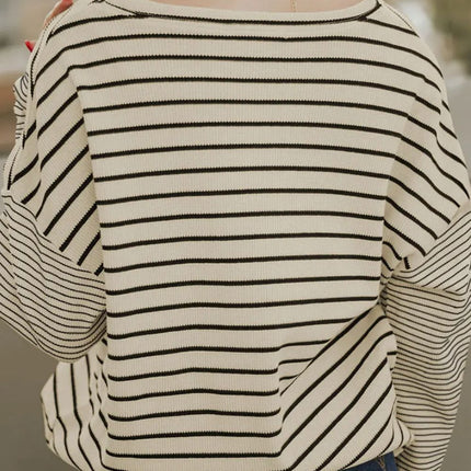 Striped Round Neck Dropped Shoulder Top