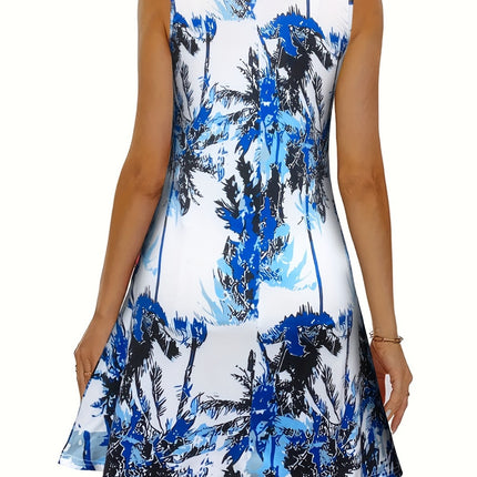 Printed Scoop Neck Wide Strap Mini Dress