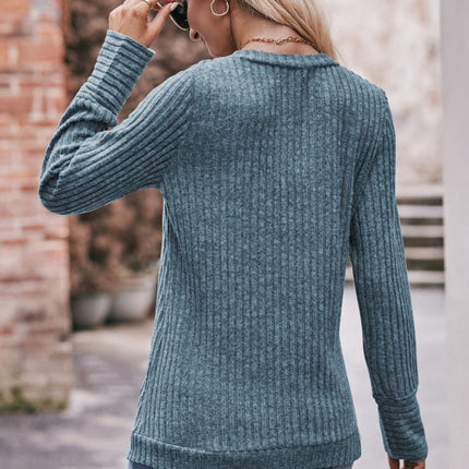 Double Take V-Neck Long Sleeve Ribbed Top