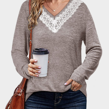 Lace Detail V-Neck Long Sleeve T-Shirt