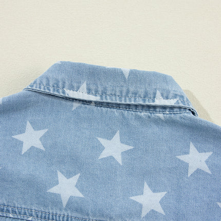 Raw Hem Star Collared Neck Denim Top