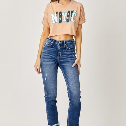 Risen Full Size High-Rise Frayed Cuffed Straight Jeans