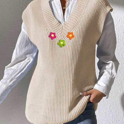 Flower V-Neck Sweater Vest