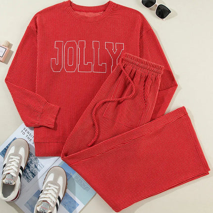 JOLLY Round Neck Long Sleeve Top and Pants Lounge Set