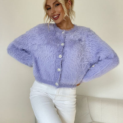 Button Down Long Sleeve Fuzzy Cardigan