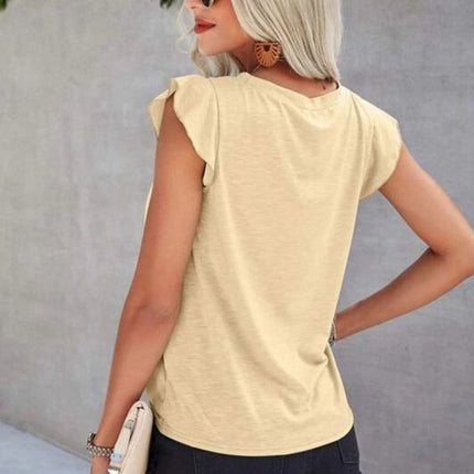 Ruffled Round Neck Cap Sleeve T-Shirt