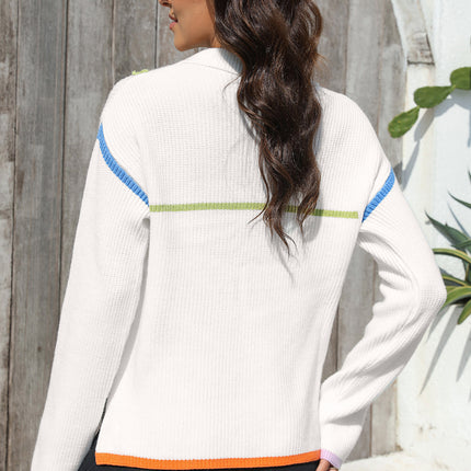 Contrast Half Zip Drop Shoulder Sweater