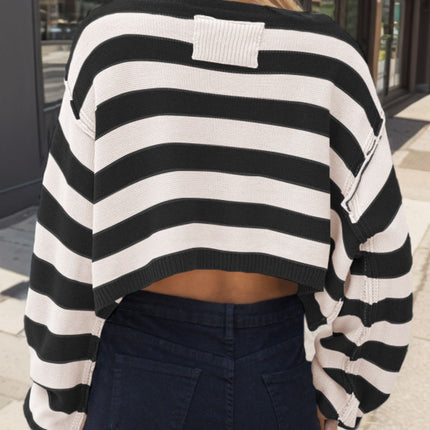 Striped Dropped Shoulder Long Sleeve Sweater