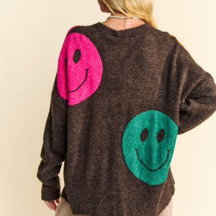 Davi & Dani Contrast Smile Round Neck Oversize Sweater