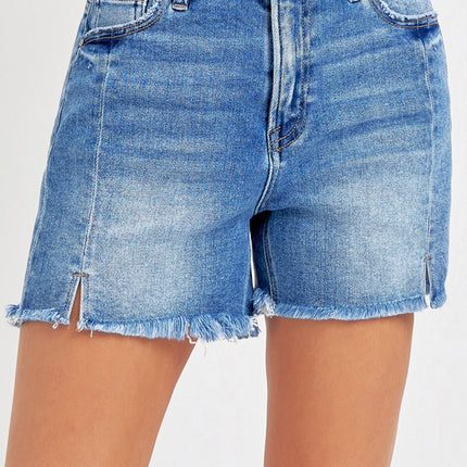 RISEN Front Slit Raw Hem Denim Shorts