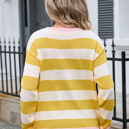 Striped Round Neck Dropped Shoulder Sweater