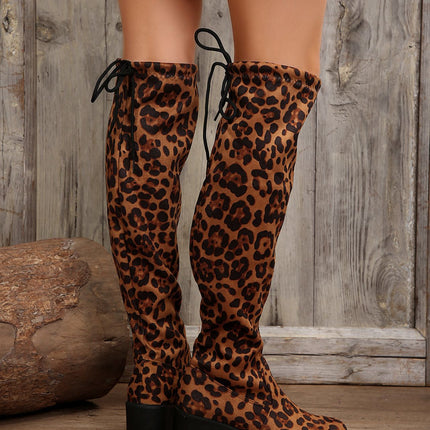 Leopard Round Toe Block Heel Boots