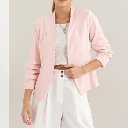 HYFVE Open Front Ruched Sleeve Blazer