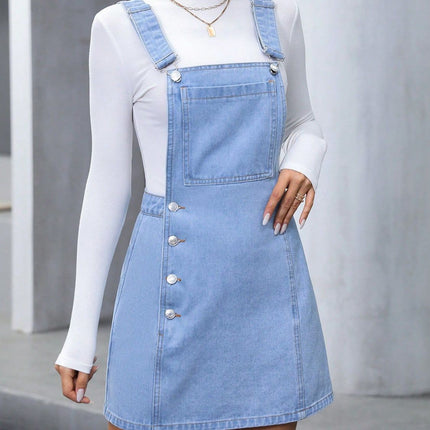 Wide Strap Denim Overall Dress