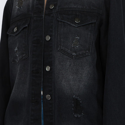 American Bazi Distressed Frayed Hem Denim Jacket