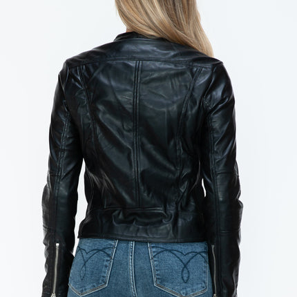 Snobbish PU Leather Zip Up Jacket with Pockets