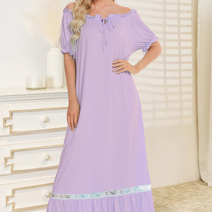 Lace Detail Short Sleeve Lounge Dress