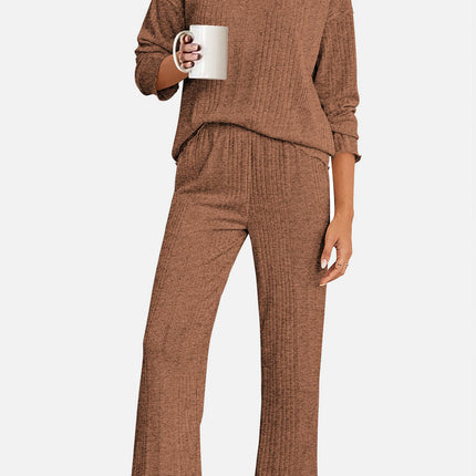 V-Neck Long Sleeve Top and Pants Set