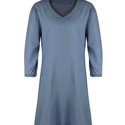 Full Size V-Neck Half Sleeve Denim Dress - Vickie Lynn's
