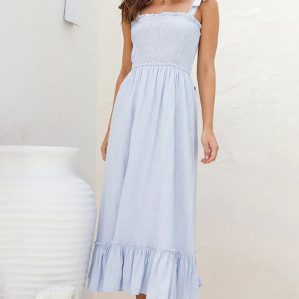 Ruffled Smocked Ruffle Hem Sleeveless Dress