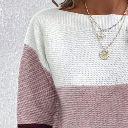 Color Block Boat Neck Sweater