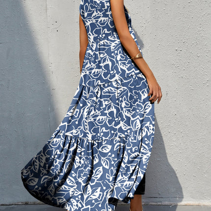 Tiered Printed V-Neck Sleeveless Dress