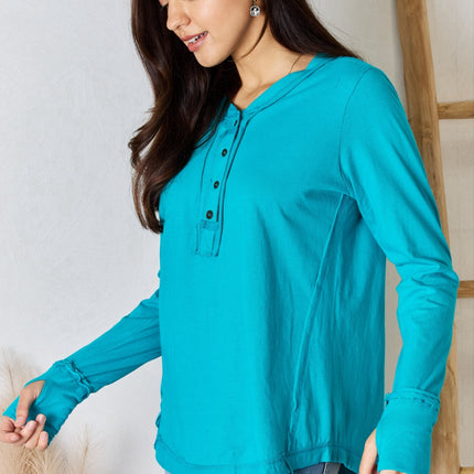 Zenana Exposed Seam Thumbhole Long Sleeve Top