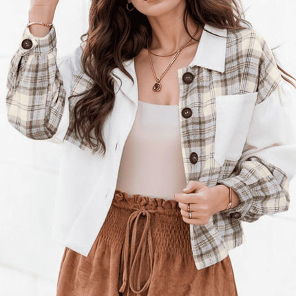 Corduroy Plaid Button Up Drop Shoulder Shacket