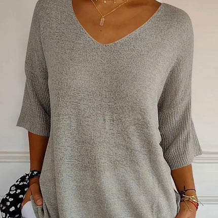 V-Neck Three-Quarter Sleeve Knit Top