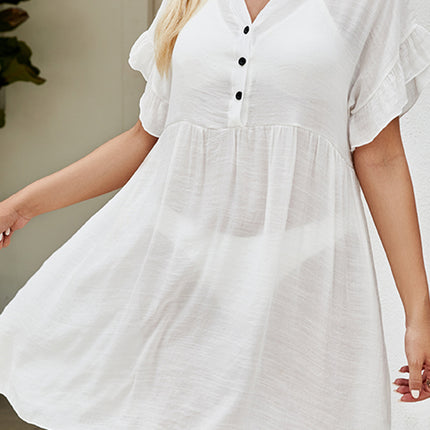 V-Neck Flounce Sleeve Cover-Up Dress