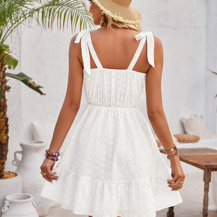 Tied Ruffled V-Neck Sleeveless Mini Dress