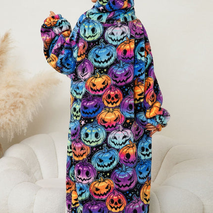 Fuzzy Pocketed Long Sleeve Hooded Lounge Dress