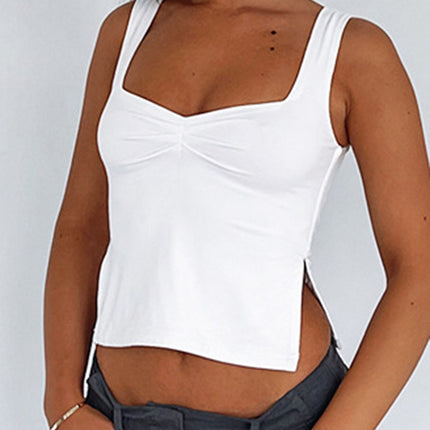 Ruched Sweetheart Neck Wide Strap Tank