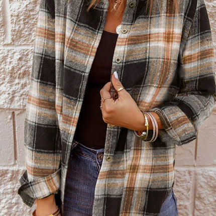 Plaid Collared Neck Button Up Long Sleeve Shirt