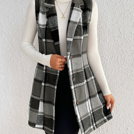 Plaid Button Up Vest Coat