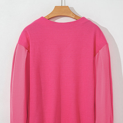 Waffle-Knit V-Neck Long Sleeve Blouse