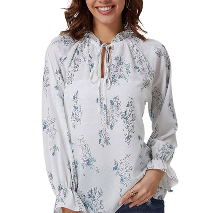 Double Take Floral Tie Neck Flounce Sleeve Blouse