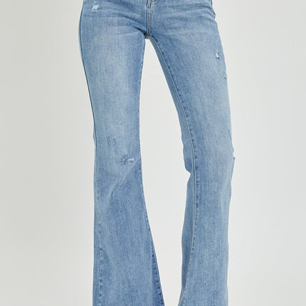 Risen Full Size High Rise Frayed Hem Flare Jeans