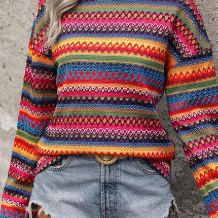 Contrast Round Neck Long Sleeve Top