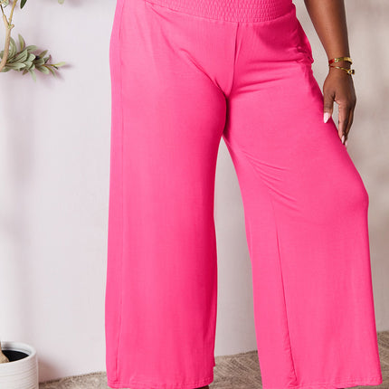 Double Take Full Size Smocked Wide Waistband Wide Leg Pants