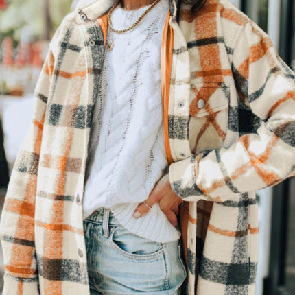 Plaid Snap Down Collared Neck Shacket