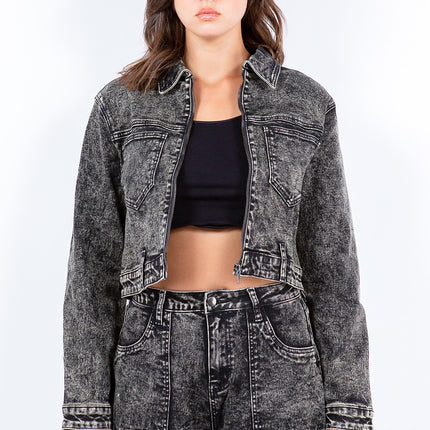 American Bazi Overdyed Bleached Zip Up Cropped Jacket