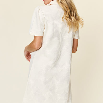 Double Take Full Size Texture Collared Neck Short Sleeve Dress